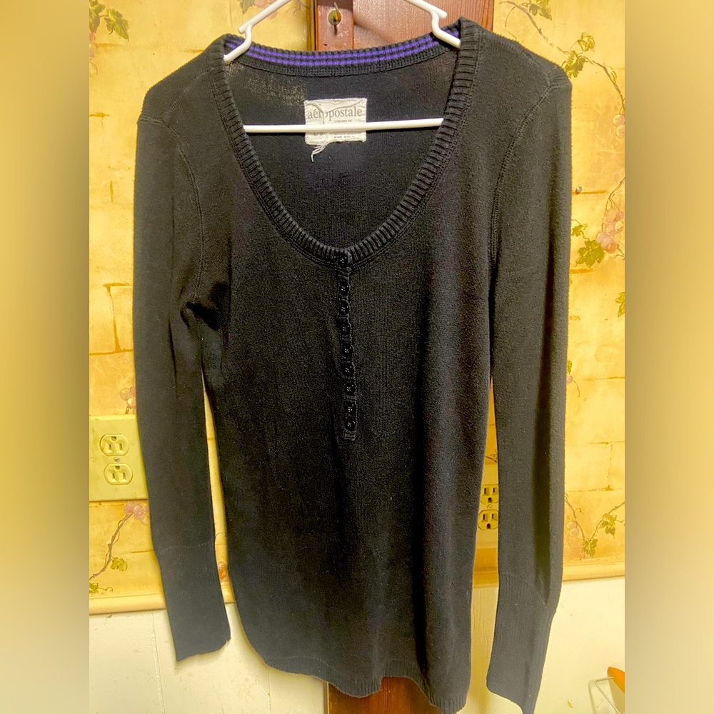 Aeropostale Sweater Black Long Sleeve buttons in front